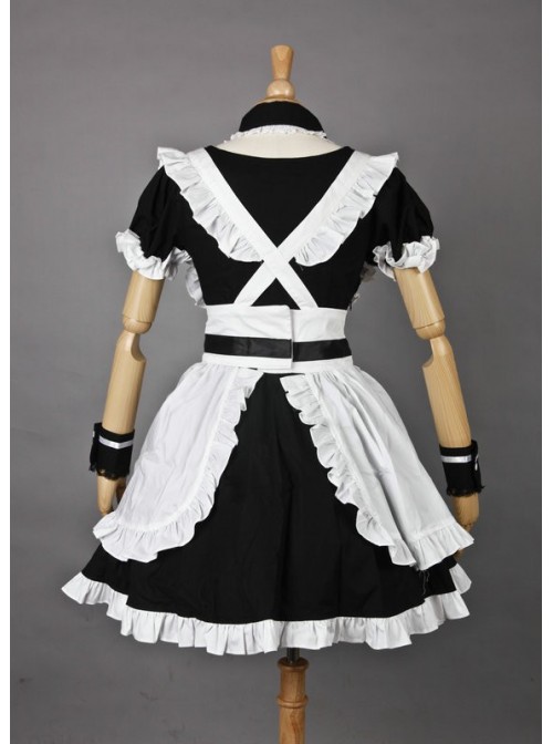 Black & White Short Sleeves Cotton Cosplay Maid Costume