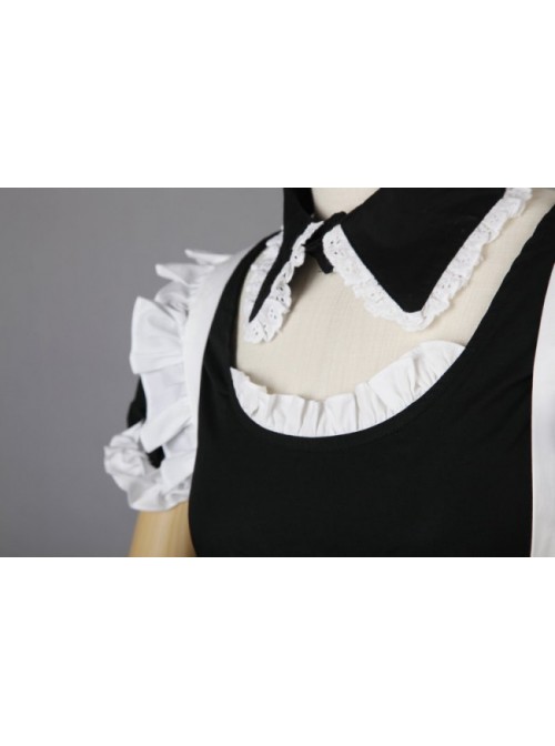 Black & White Short Sleeves Cotton Cosplay Maid Costume