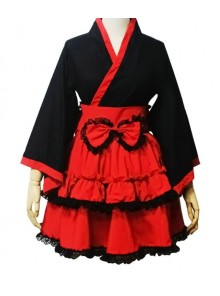 Red and Black Cotton Cosplay Maid Costume