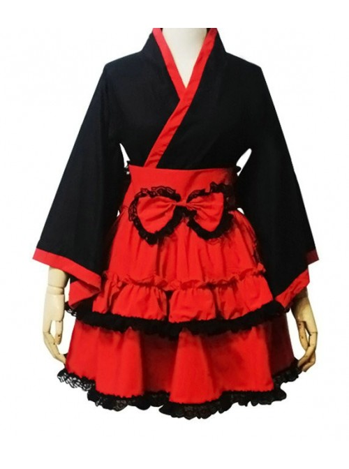 Red and Black Cotton Cosplay Maid Costume