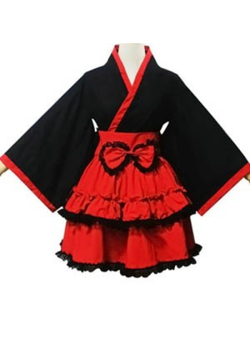 Red and Black Cotton Cosplay Maid Costume