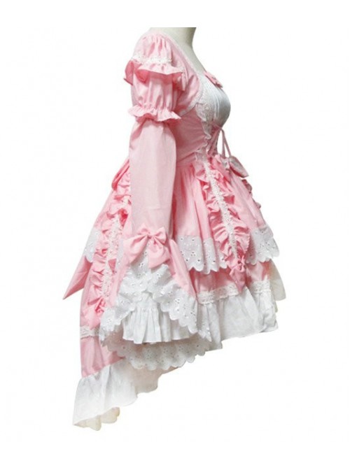 Pink Long Sleeves Cotton Cosplay Maid Costume