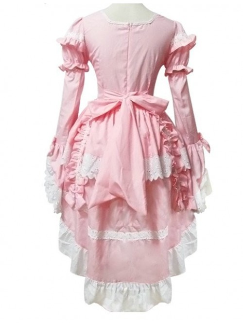 Pink Long Sleeves Cotton Cosplay Maid Costume