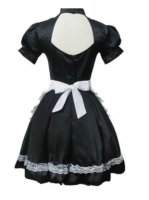 Black Short Sleeves Lace Cotton Cosplay Maid Costume