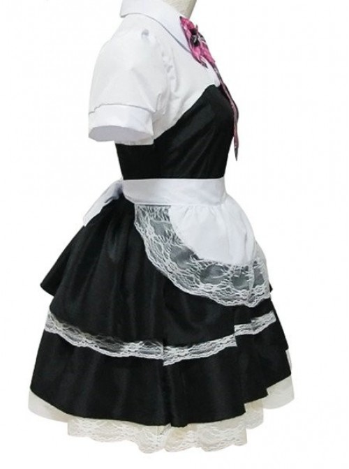 Black Short Sleeves Lace Sweet Cotton Cosplay Maid Costume