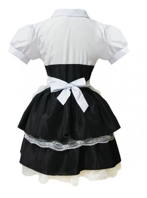 Black Short Sleeves Lace Sweet Cotton Cosplay Maid Costume