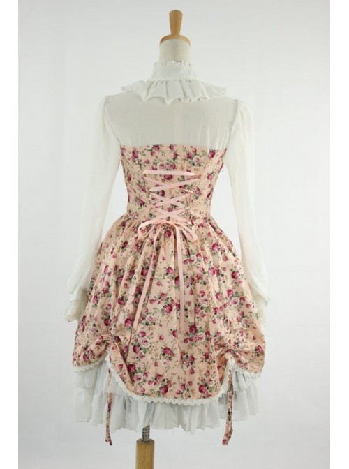 Sweet Pink Floral Lace Trim Cotton Lolita Dress