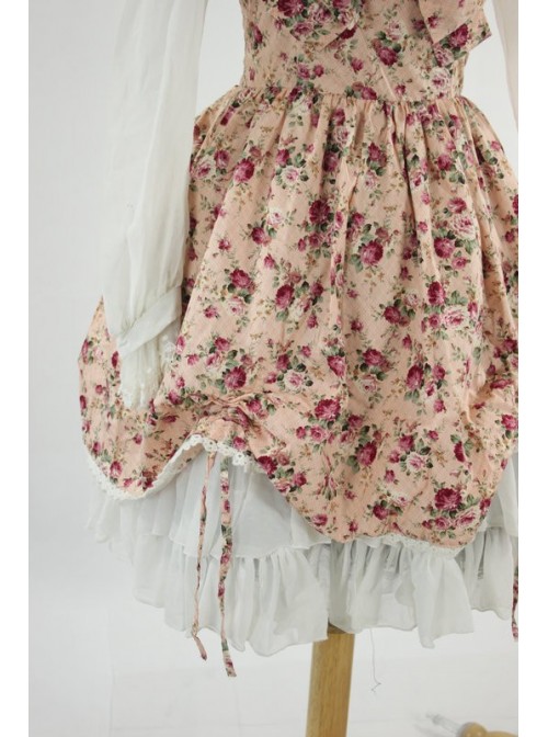 Sweet Pink Floral Lace Trim Cotton Lolita Dress