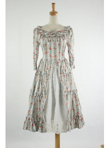 Sky-blue Floral Short Sleeves Cute Cotton Lolita Dress