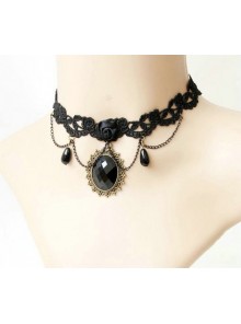 Black Pendant Classic Lace Lolita Necklace