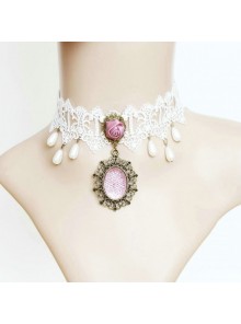 White Lace Cute Bead Lolita Necklace