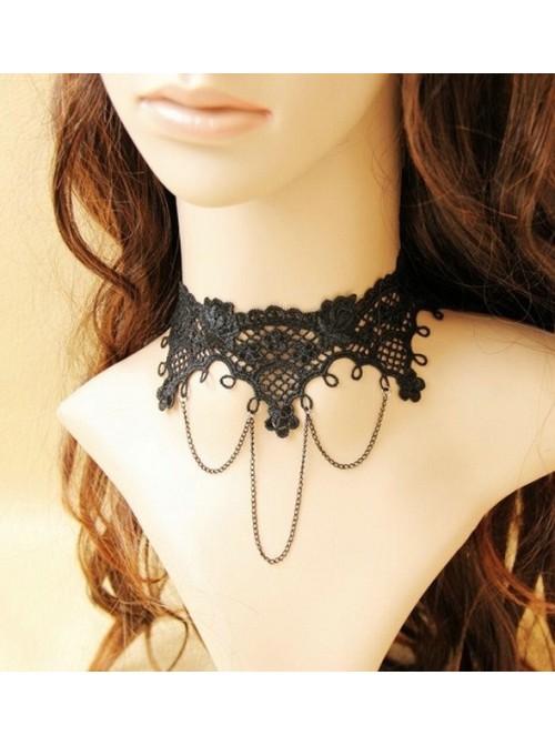 Black Lace Alloy Chain Lolita Necklace