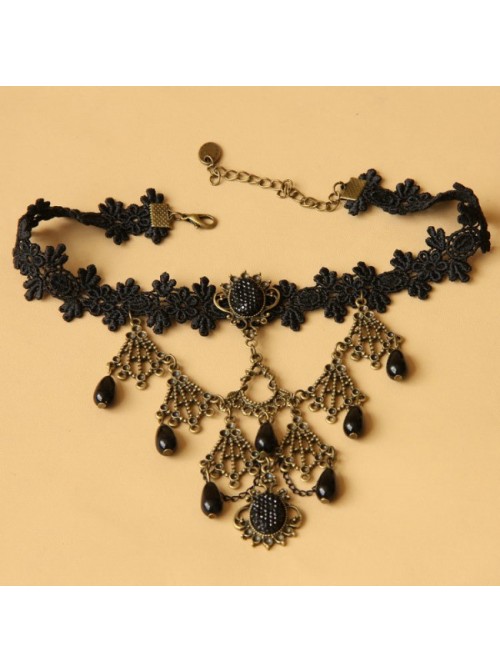 Black Retro Lace Metal Chain Lolita Necklace