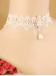 White Classic Lace Pearl Pendant Lolita Necklace