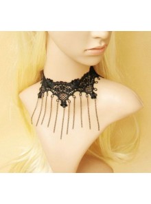 Black Lace Metal Chain Classic Lolita Necklace