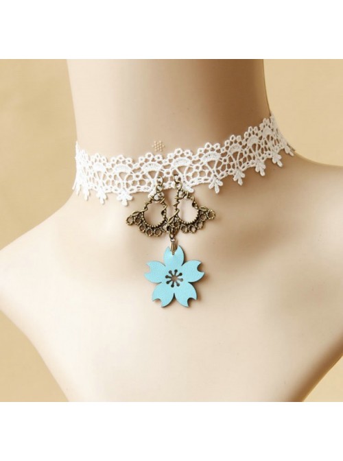 White Lace Leatherette Floral Lolita Necklace