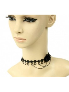 Concise Black Floral Metal Chain Lolita Necklace