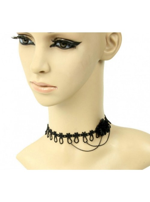 Concise Black Floral Metal Chain Lolita Necklace