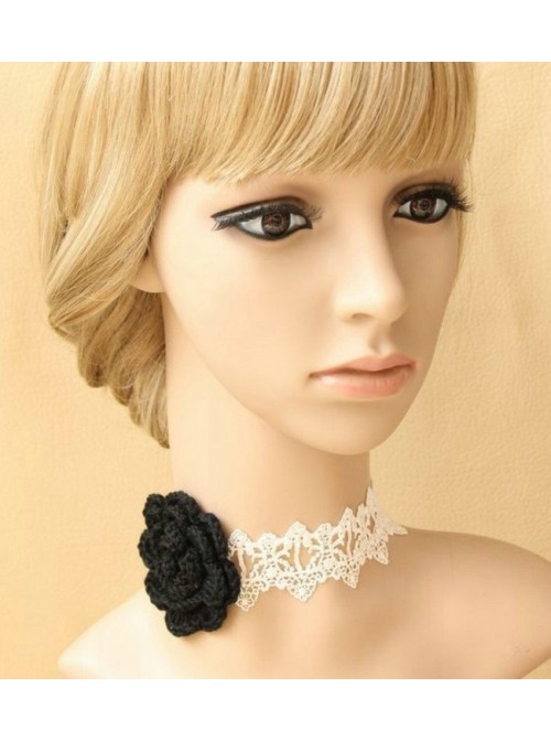 Sexy White Lace Black Floral Girls Lolita Necklace