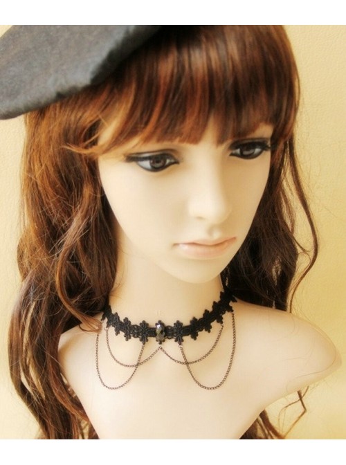 Decent Black Lace Metal Chain Lolita Necklace