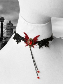 Gothic Black Lace Red Butterfly Lolita Necklace