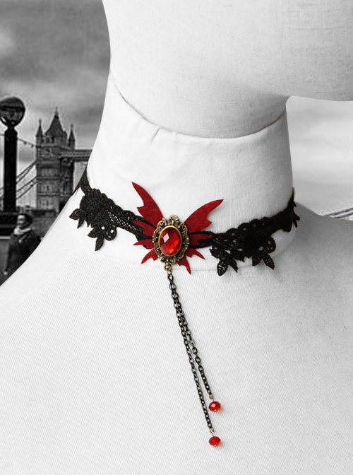 Gothic Black Lace Red Butterfly Lolita Necklace