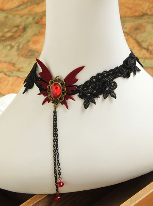 Gothic Black Lace Red Butterfly Lolita Necklace