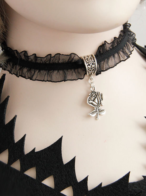 Pretty Black Rose Pendant Lolita Choker