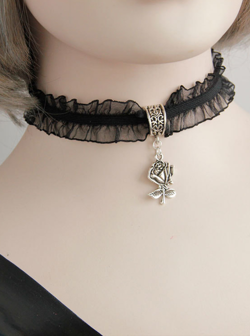 Pretty Black Rose Pendant Lolita Choker