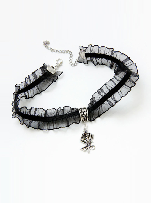 Pretty Black Rose Pendant Lolita Choker