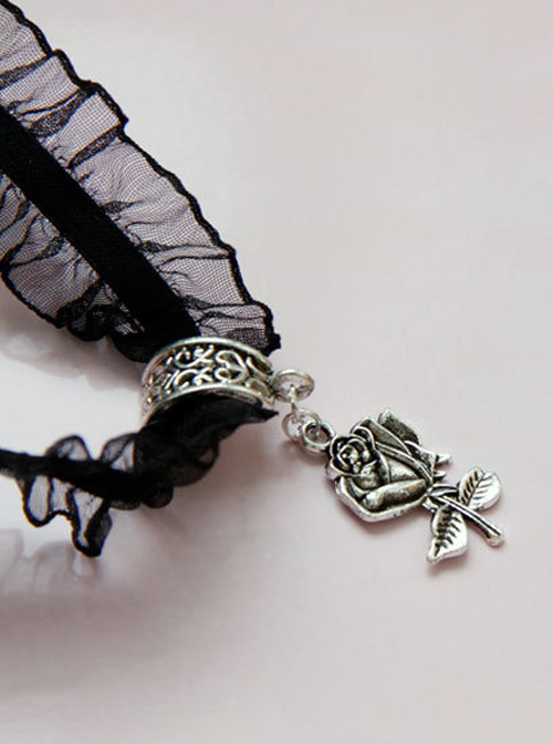 Pretty Black Rose Pendant Lolita Choker