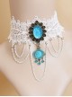 Gorgeous Palace White Lace Blue Pendant Necklace