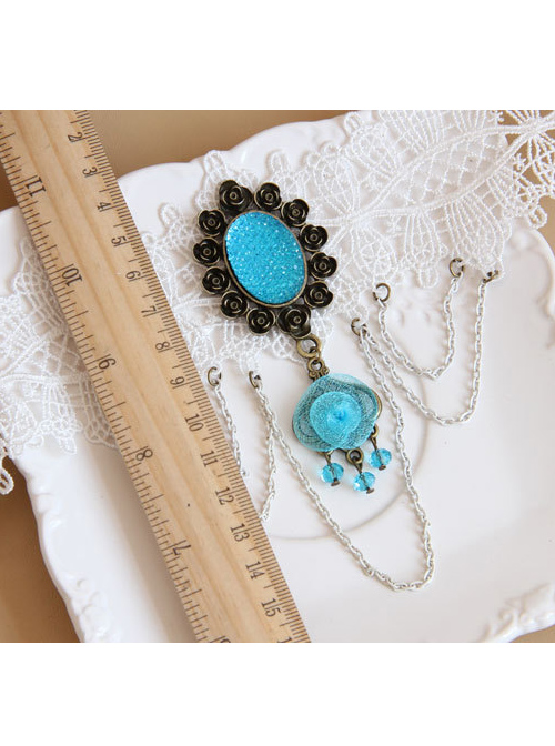 Gorgeous Palace White Lace Blue Pendant Necklace