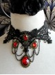 Gorgeous Black Lace Red Gemstone Gothic Lolita Necklace