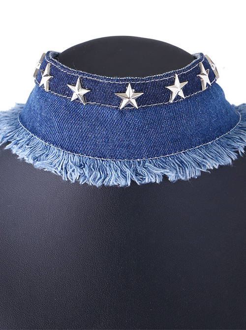 Denim Cloth Five-pointed Star Decoration Lady Lolita Necklace