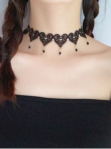 Gothic Heart Shaped Black Lace Cute Lolita Necklace