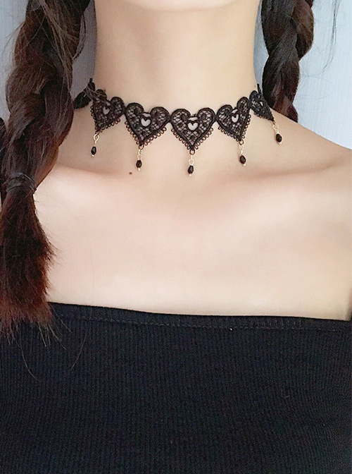 Gothic Heart Shaped Black Lace Cute Lolita Necklace