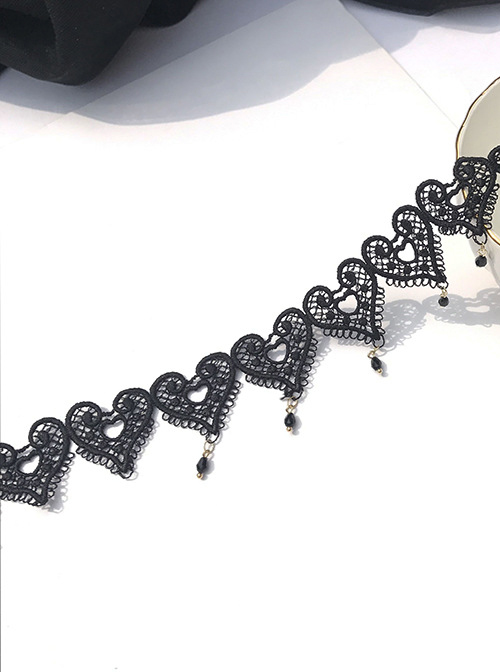 Gothic Heart Shaped Black Lace Cute Lolita Necklace