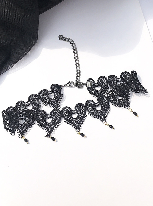 Gothic Heart Shaped Black Lace Cute Lolita Necklace