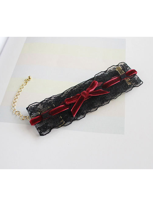 Black Lace Red Bowknot Girls Lolita Choker