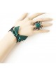 Retro Dark Green Bow Floral Lolita Bracelet And Ring Set