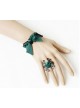 Retro Dark Green Bow Floral Lolita Bracelet And Ring Set