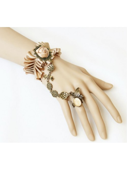 Handmade Victorian Style Champagne Color Rose Lolita Bracelet And Ring Set