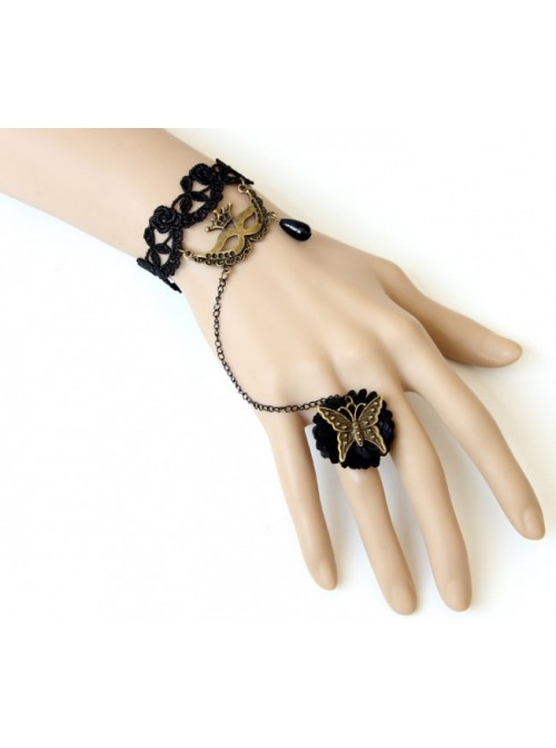 Retro Lace Venice Mask Butterfly Lolita Bracelet And Ring Set