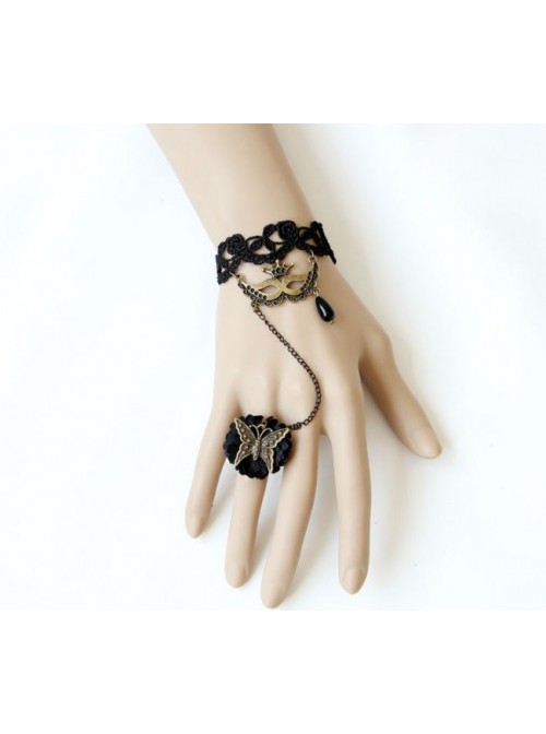 Retro Lace Venice Mask Butterfly Lolita Bracelet And Ring Set