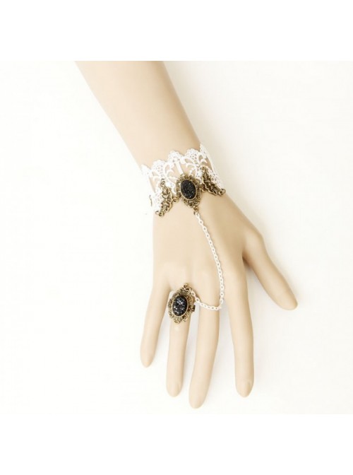 Retro White Lace Handmade Lolita Bracelet And Ring Set