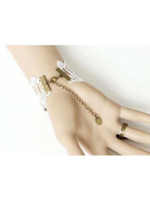 Retro White Lace Handmade Lolita Bracelet And Ring Set