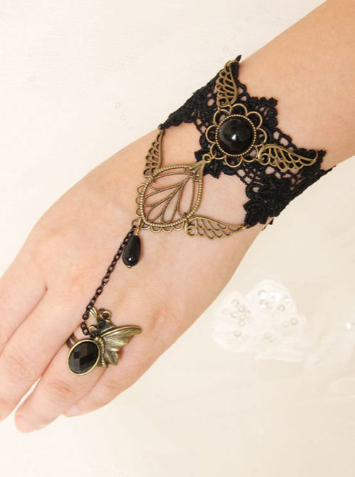 Delicate Black Lace Bracelet And Ring Set