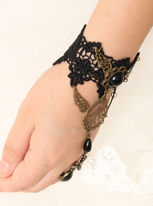 Delicate Black Lace Bracelet And Ring Set