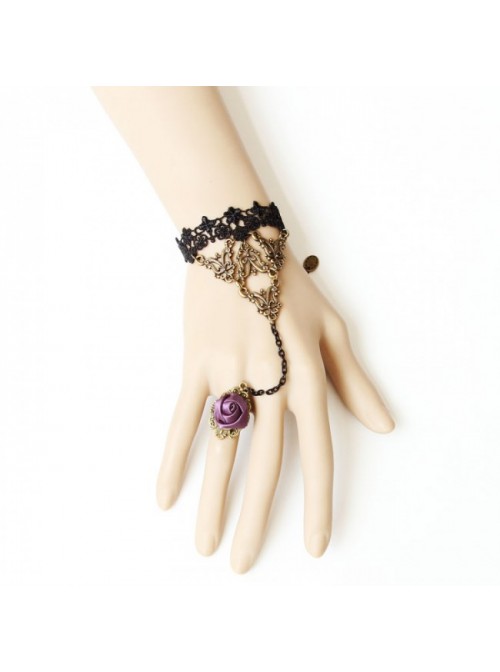 Black Lace Rose Handmade Lolita Bracelet And Ring Set